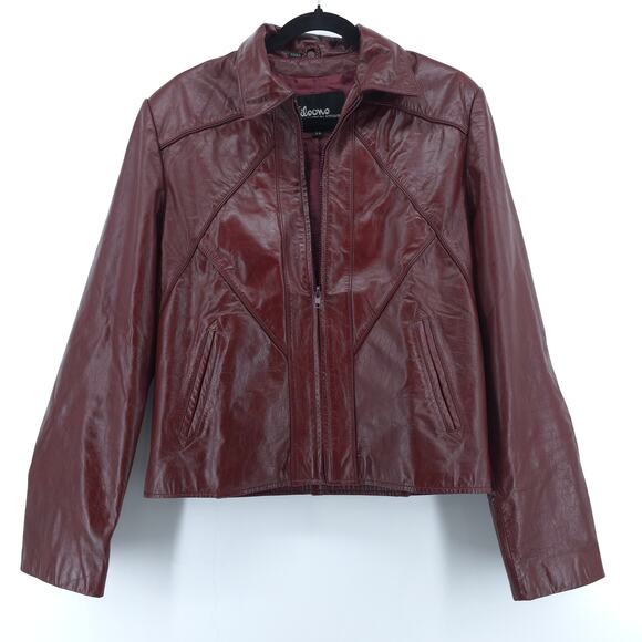 Wilsons 70s Vintage Groovy Y2K Brown Leather Diamond Panels Short Boxy Jacket 38 - Picture 1 of 16
